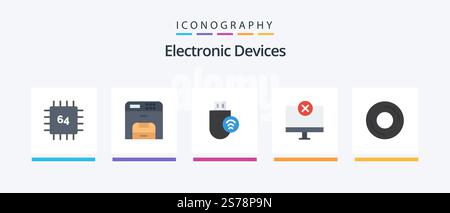 Devices Flat 5 Icon Pack Including hardware. devices. printer. computers. signal. Creative Icons Design Stock Vector