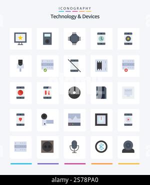 Creative Devices 25 Flat icon pack  Such As smartphone. mobile. chip. devices. equipment Stock Vector