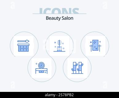Beauty Salon Blue Icon Pack 5 Icon Design. makeup. cosmetic. yoga. beauty. eye shadow Stock Vector