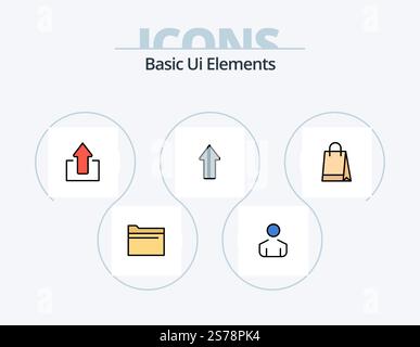 Basic Ui Elements Line Filled Icon Pack 5 Icon Design. down. report. folder. data. file Stock Vector