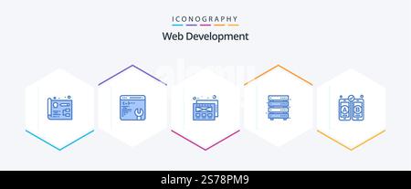Web Development 25 Blue icon pack including . mobile. data. web design. web Stock Vector