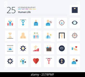 Human 25 Flat Color icon pack including human eye. target. human. management. business Stock Vector