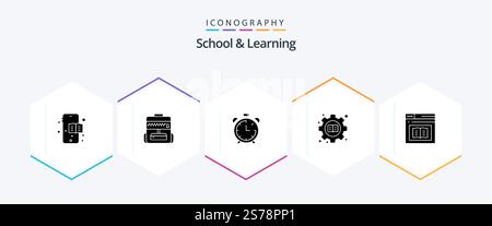 School And Learning 25 Glyph icon pack including web. e-learning. timer. diploma. book Stock Vector