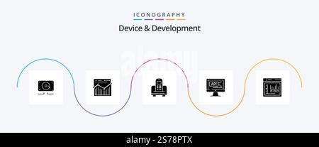 Device And Development Glyph 5 Icon Pack Including internet . education. device. coding. computer Stock Vector