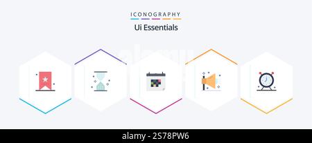 Ui Essentials 25 Flat icon pack including optimization. business. ui. event. date Stock Vector