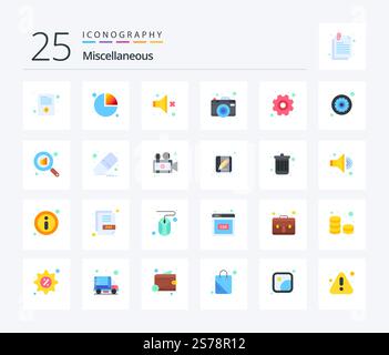 Miscellaneous 25 Flat Color icon pack including settings. no. picture. camera Stock Vector