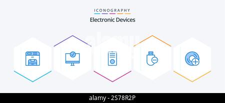 Devices 25 Blue icon pack including remove. devices. hardware. computers. gadget Stock Vector