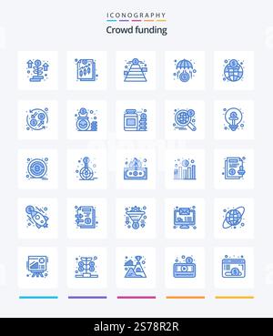 Creative Crowdfunding 25 Blue icon pack  Such As global. investment. finance. invest. funds Stock Vector