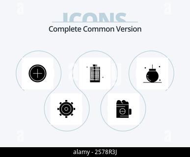 Complete Common Version Glyph Icon Pack 5 Icon Design. phone. cell. glass. battery. new Stock Vector
