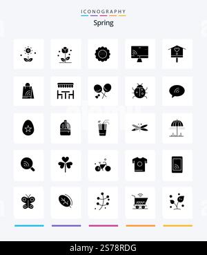 Creative Spring 25 Glyph Solid Black icon pack  Such As resturant. wifi. wifi. handbag. spring Stock Vector