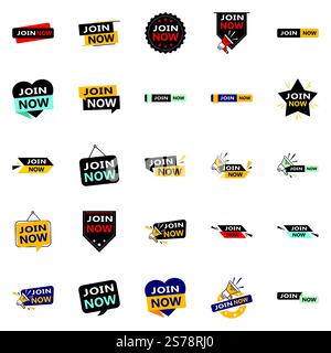 25 High quality Typographic Designs for a professional joining promotion Join Now Stock Vector