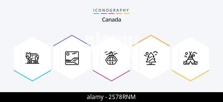 Canada 25 Line icon pack including camp. canada. arctic. weald. forest Stock Vector