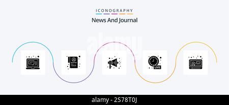 News Glyph 5 Icon Pack Including youtube. play. megaphone. news. time Stock Vector