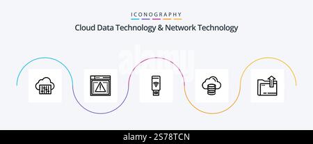 Cloud Data Technology And Network Technology Line 5 Icon Pack Including dacoment. dollar. usb . money . cloud Stock Vector