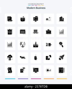 Creative Modern Business 25 Glyph Solid Black icon pack  Such As dialog. business. business. chat. shipping Stock Vector