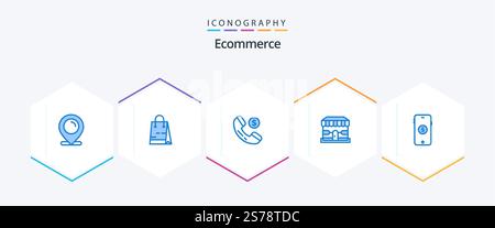 Ecommerce 25 Blue icon pack including shopping. ecommerce. ecommerce. store. shop Stock Vector