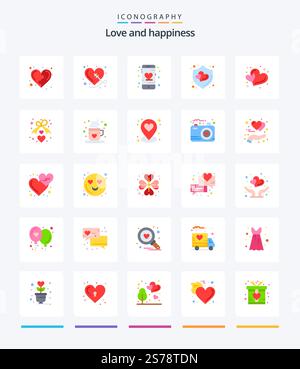 Creative Love 25 Flat icon pack  Such As love. shield. sewing. protection. mobile Stock Vector