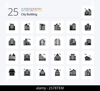 City Building 25 Solid Glyph icon pack including building. building. apartment. architecture. building Stock Vector