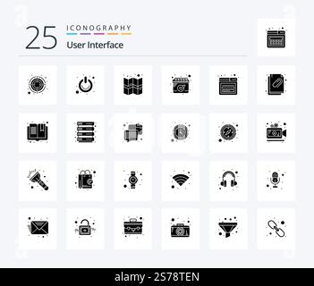 User Interface 25 Solid Glyph icon pack including page. account. switch. schedule. calendar Stock Vector