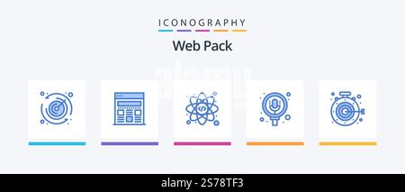 Web Pack Blue 5 Icon Pack Including . aim. coding. target. pack. Creative Icons Design Stock Vector