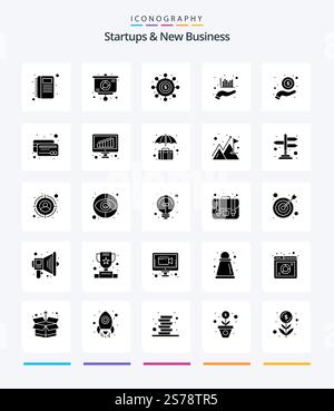 Creative Startups And New Business 25 Glyph Solid Black icon pack  Such As cash in hand. hand. cash. graph. analysis Stock Vector