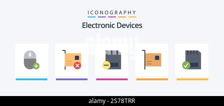 Devices Flat 5 Icon Pack Including devices. card. hardware. remove. devices. Creative Icons Design Stock Vector