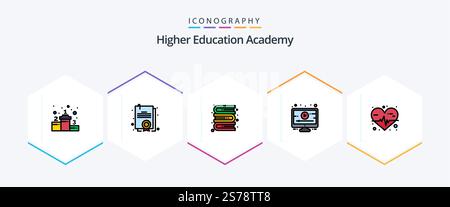 Academy 25 FilledLine icon pack including . . library. medical. heart Stock Vector