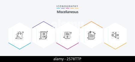 Miscellaneous 25 Line icon pack including sound. bill. file. attach Stock Vector