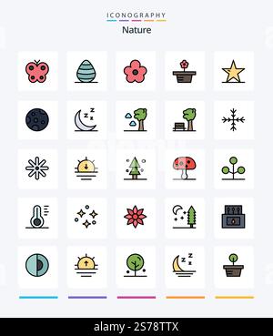 Creative Nature 25 Line FIlled icon pack  Such As moon. nature star. flower. nature. ecology Stock Vector