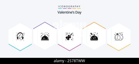 Valentines Day 25 Glyph icon pack including valentine. restaurant. restaurant. food. violin Stock Vector