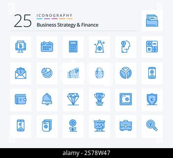 Business Strategy And Finance 25 Blue Color icon pack including bag. japanese. appointment. japan. math Stock Vector