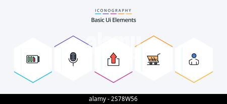 Basic Ui Elements 25 FilledLine icon pack including man. buy. arrow. shopping. cart Stock Vector