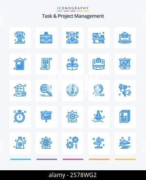 Creative Task And Project Management 25 Blue icon pack  Such As business. mail. profile. laptop. monitor Stock Vector