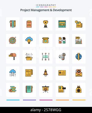 Creative Project Management And Development 25 Line FIlled icon pack  Such As online. interface. money. page. reward Stock Vector