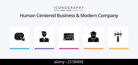 Human Centered Business And Modern Company Glyph 5 Icon Pack Including gear. uncle. presentation. old man. grandpaa. Creative Icons Design Stock Vector