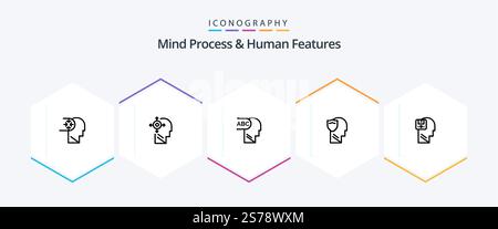 Mind Process And Human Features 25 Line icon pack including male. shield. transform. <Layer>. human Stock Vector