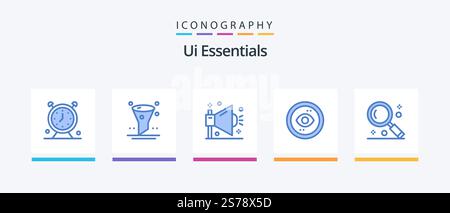 Ui Essentials Blue 5 Icon Pack Including ui. eye. ui. browser. seo. Creative Icons Design Stock Vector