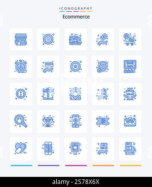 Creative Ecommerce 25 Blue icon pack  Such As ecommerce. payment. delivery. money. coin Stock Vector