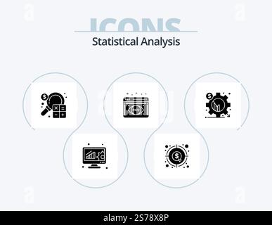 Statistical Analysis Glyph Icon Pack 5 Icon Design. analysis. data analysis. money. analytics monitoring. finance Stock Vector
