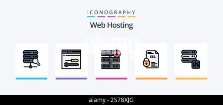 Web Hosting Line Filled 5 Icon Pack Including server downgrade . downgrade . server. wrench. Creative Icons Design Stock Vector
