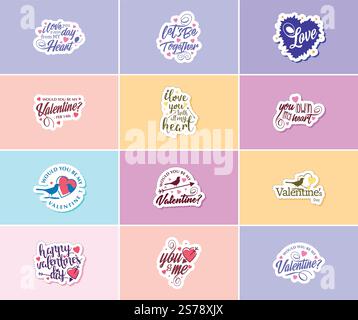 Heartwarming Valentine&rsquo;s Day Typography and Graphics Stickers Stock Vector