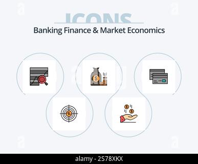 Banking Finance And Market Economics Line Filled Icon Pack 5 Icon Design. financial. business. chart. budget. accounting Stock Vector