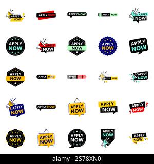 Promote Your Opportunities in Style with Our Pack of 25 Apply Now Banners Stock Vector