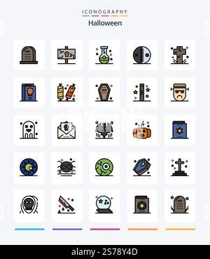 Creative Halloween 25 Line FIlled icon pack  Such As halloween. costume. old. magic. flask Stock Vector