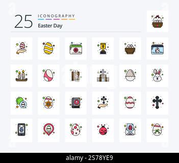 Easter 25 Line Filled icon pack including celebration. christian cross. calendar. reward. cup Stock Vector