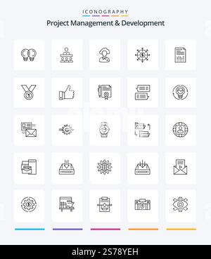 Creative Project Management And Development 25 OutLine icon pack  Such As list. budget. outsource. resource. manager Stock Vector