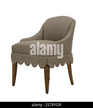 A modern armchair with wooden legs + clipping path. The chair is isolated on a white background. Stock Photo