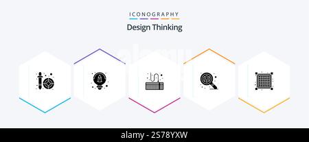 Design Thinking 25 Glyph icon pack including . layout. keyboard. grid. search Stock Vector