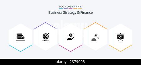Business Strategy And Finance 25 Glyph icon pack including . charity . achievement . hand . dollar Stock Vector