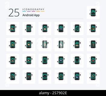 Android App 25 Line Filled icon pack including app. gallery. app. application. stop Stock Vector